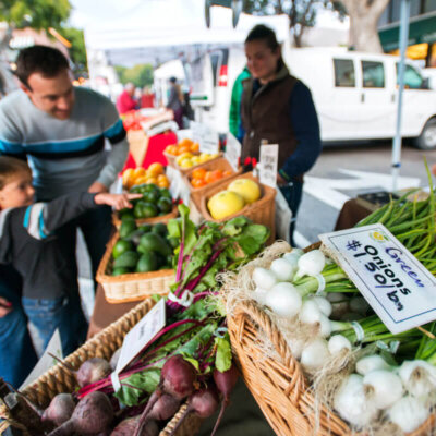 Shopping for produce at the San Luis Obispo farmers' market.