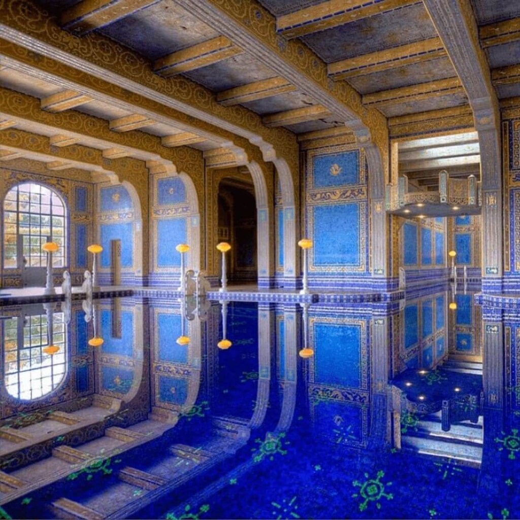 Hearst Castle's blue and gold indoor Roman Bath-style pool.