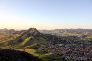 Landscape view of San Luis Obispo town and mountains